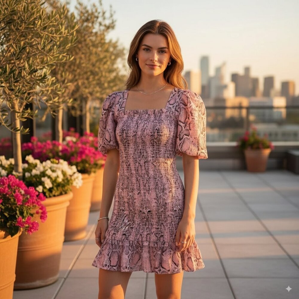 NWT Elliatt Pink Snakeorint Rosetta Dress